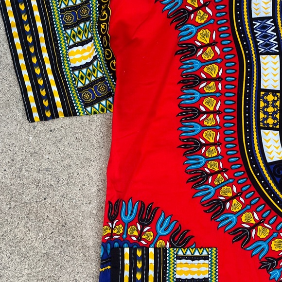 Handmade Mens Dashiki Shirt African Hippie Vintage Red Tribal Blouse Sz M - Picture 8 of 16